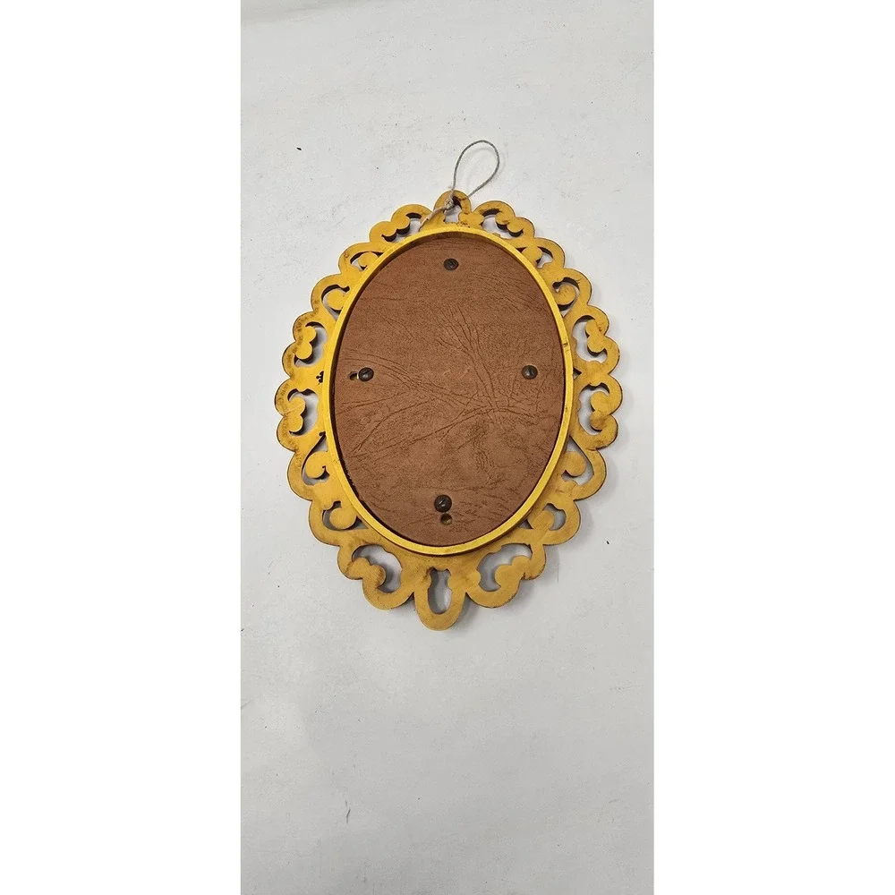 Vtg Dart Homco MCM oval mirror faux rattan wicker USA boho-chic Americana retro